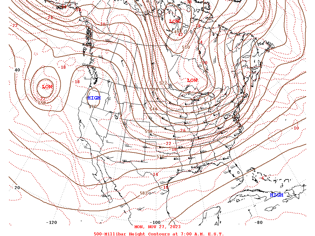 Daily 7:00 AM  E.S.T. 500-Millibar Height Contour Map