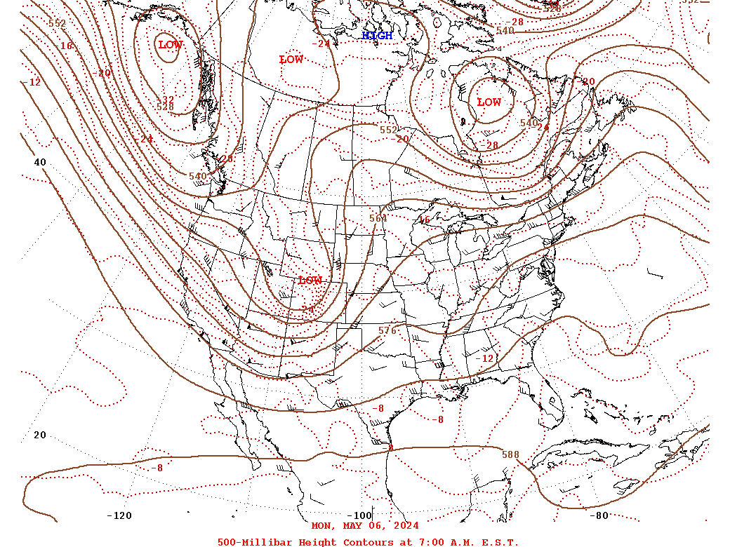 Daily 7:00 AM  E.S.T. 500-Millibar Height Contour Map