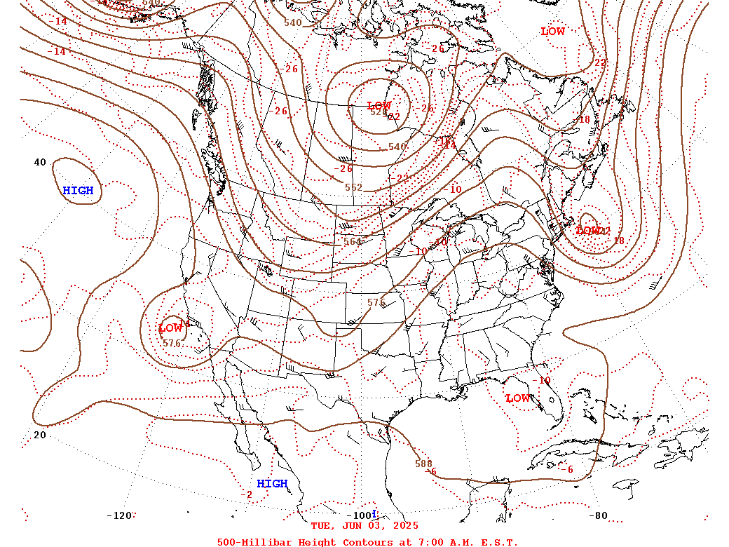 Daily 7:00 AM  E.S.T. 500-Millibar Height Contour Map