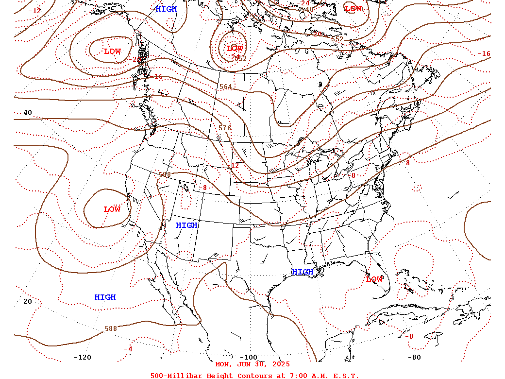 Daily 7:00 AM  E.S.T. 500-Millibar Height Contour Map