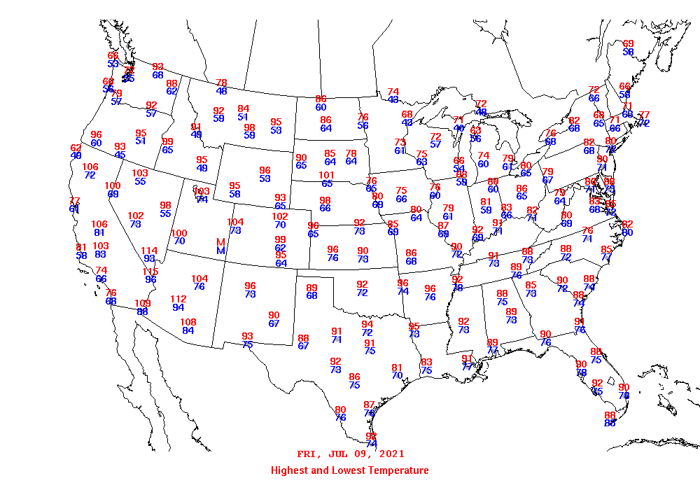 Daily Maximum and Minimum Temperature Map
