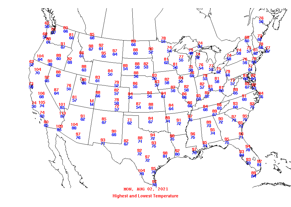 Daily Maximum and Minimum Temperature Map
