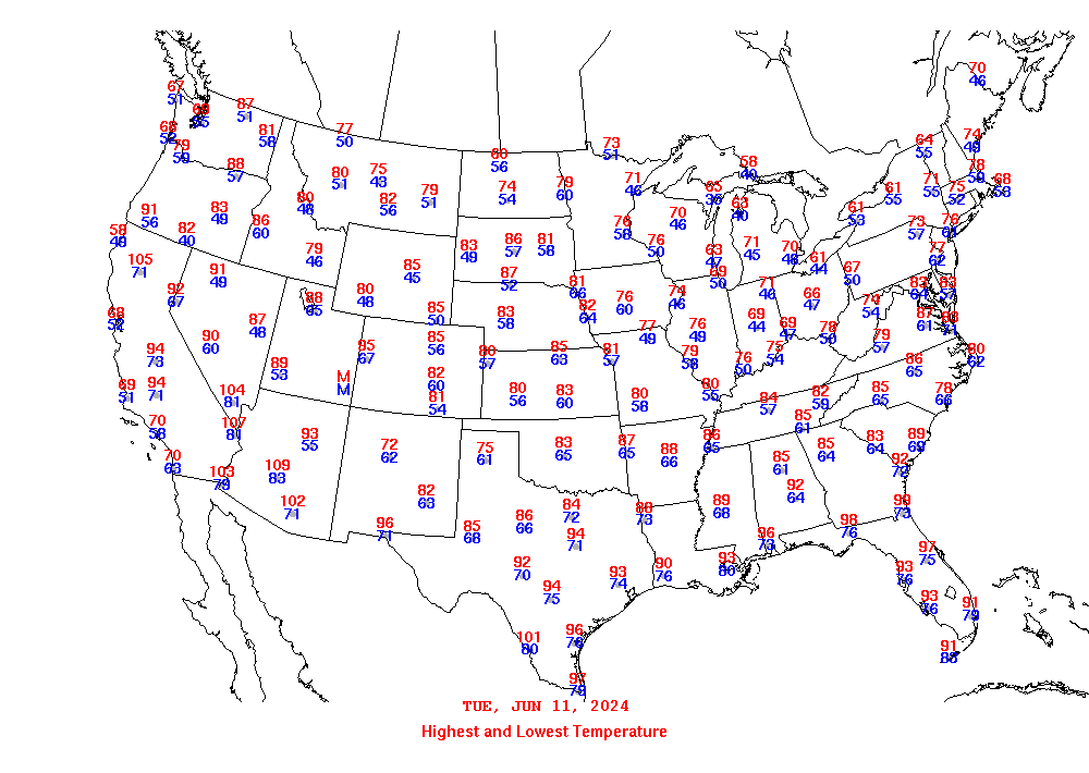 Daily Maximum and Minimum Temperature Map
