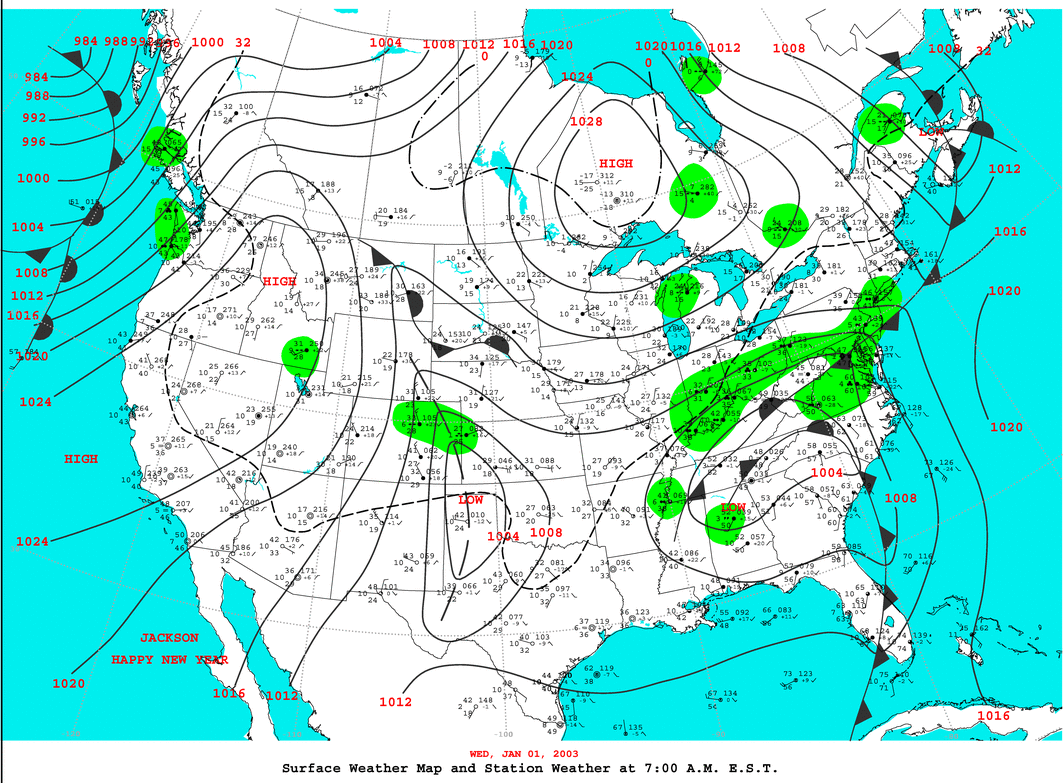 Daily 7:00 AM E.S.T. Surface Map and Station Weather