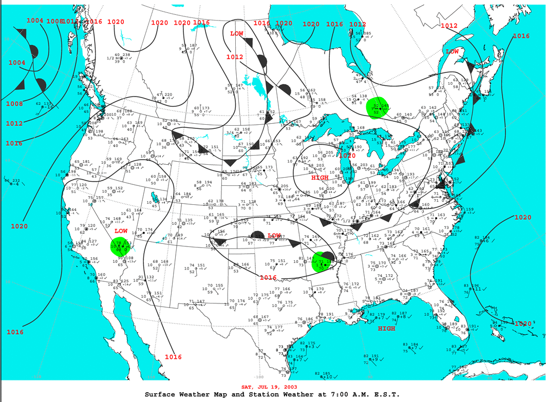 Daily 7:00 AM E.S.T. Surface Map and Station Weather