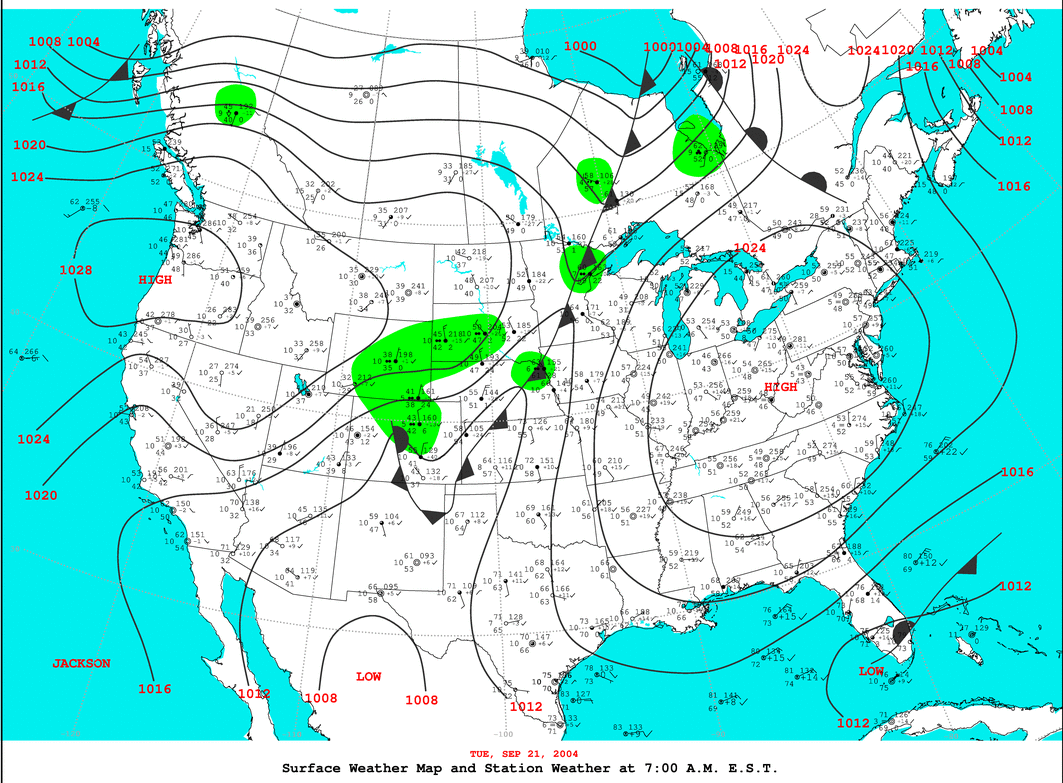 Daily 7:00 AM E.S.T. Surface Map and Station Weather