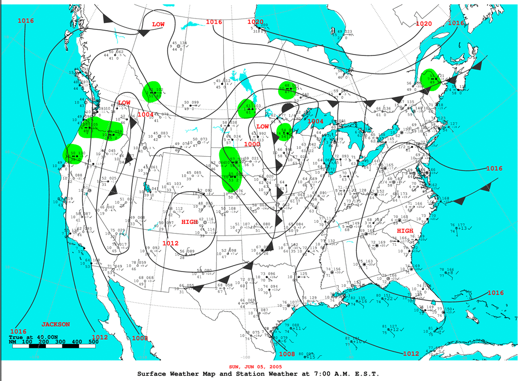 Daily 7:00 AM E.S.T. Surface Map and Station Weather