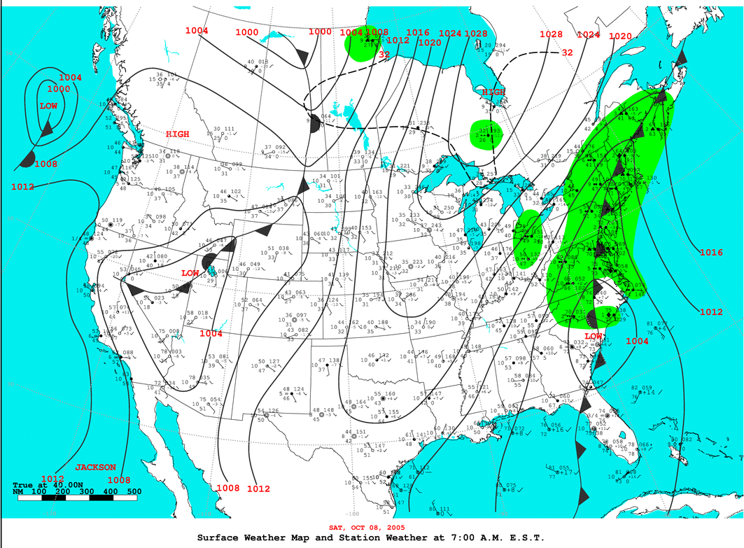 Daily 7:00 AM E.S.T. Surface Map and Station Weather