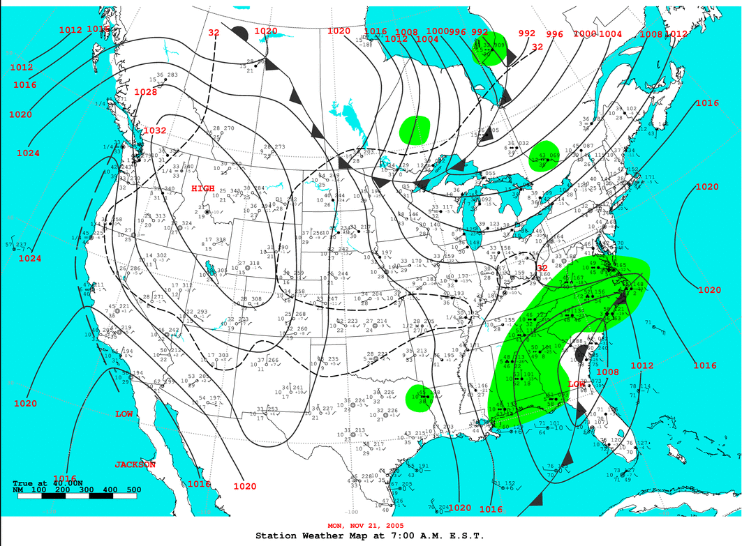 Daily 7:00 AM E.S.T. Surface Map and Station Weather