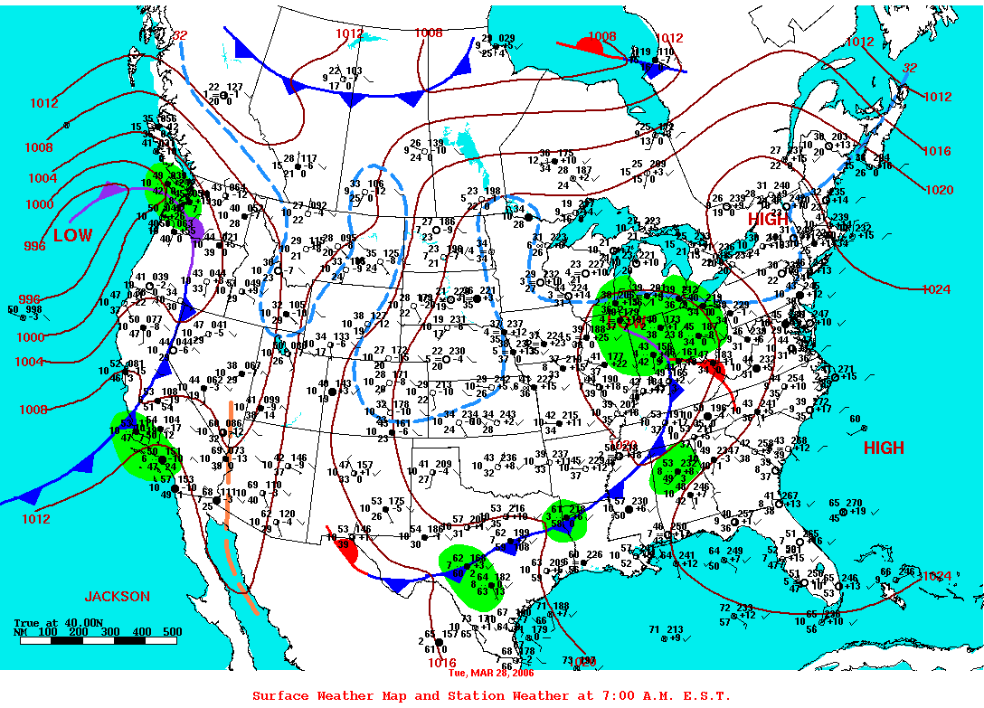 Daily 7:00 AM E.S.T. Surface Map and Station Weather