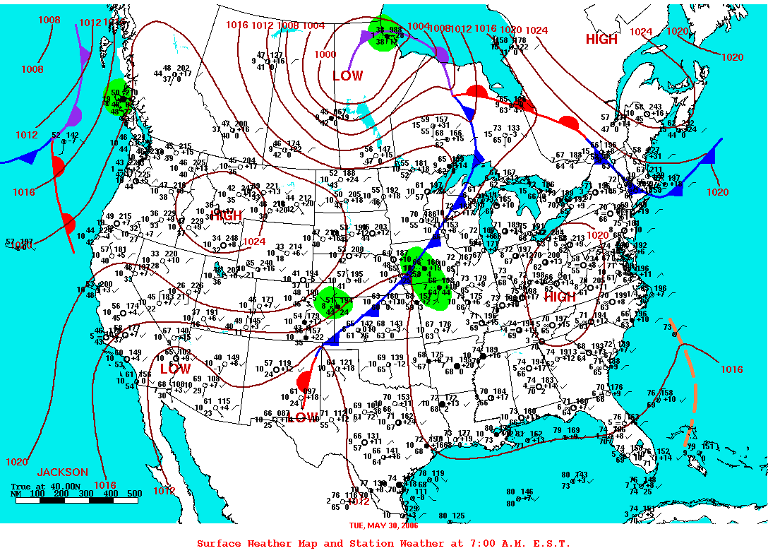 Daily 7:00 AM E.S.T. Surface Map and Station Weather