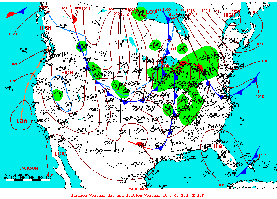 Daily 7:00 AM E.S.T. Surface Map and Station Weather