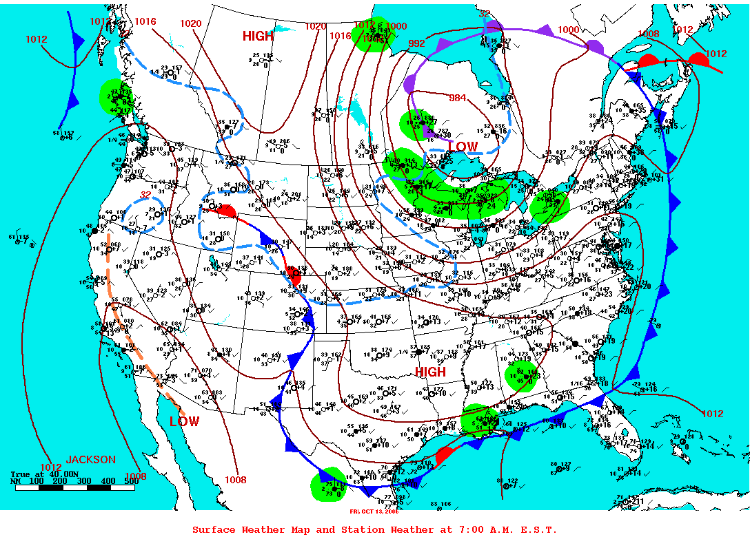 Daily 7:00 AM E.S.T. Surface Map and Station Weather