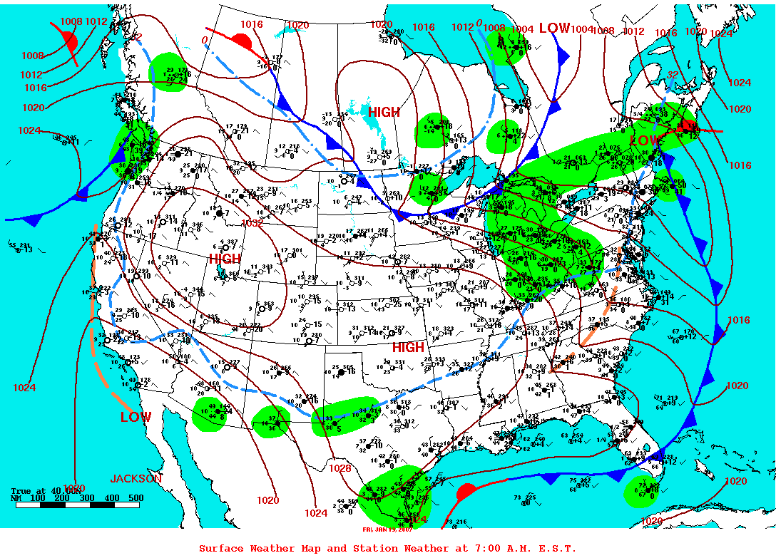 Daily 7:00 AM E.S.T. Surface Map and Station Weather