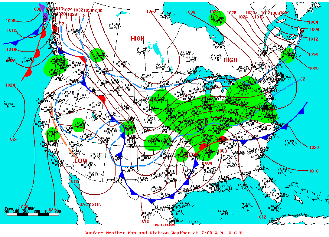 Daily 7:00 AM E.S.T. Surface Map and Station Weather