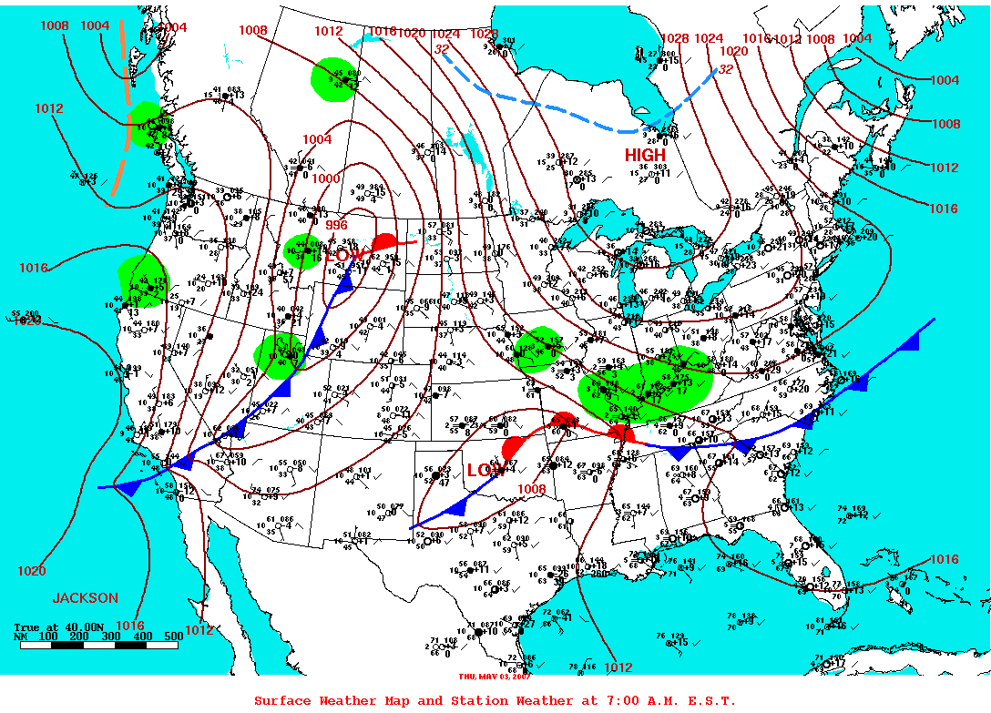 Daily 7:00 AM E.S.T. Surface Map and Station Weather