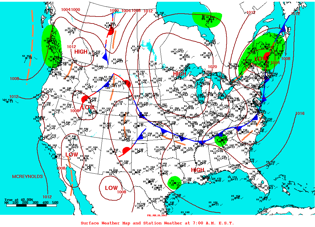Daily 7:00 AM E.S.T. Surface Map and Station Weather
