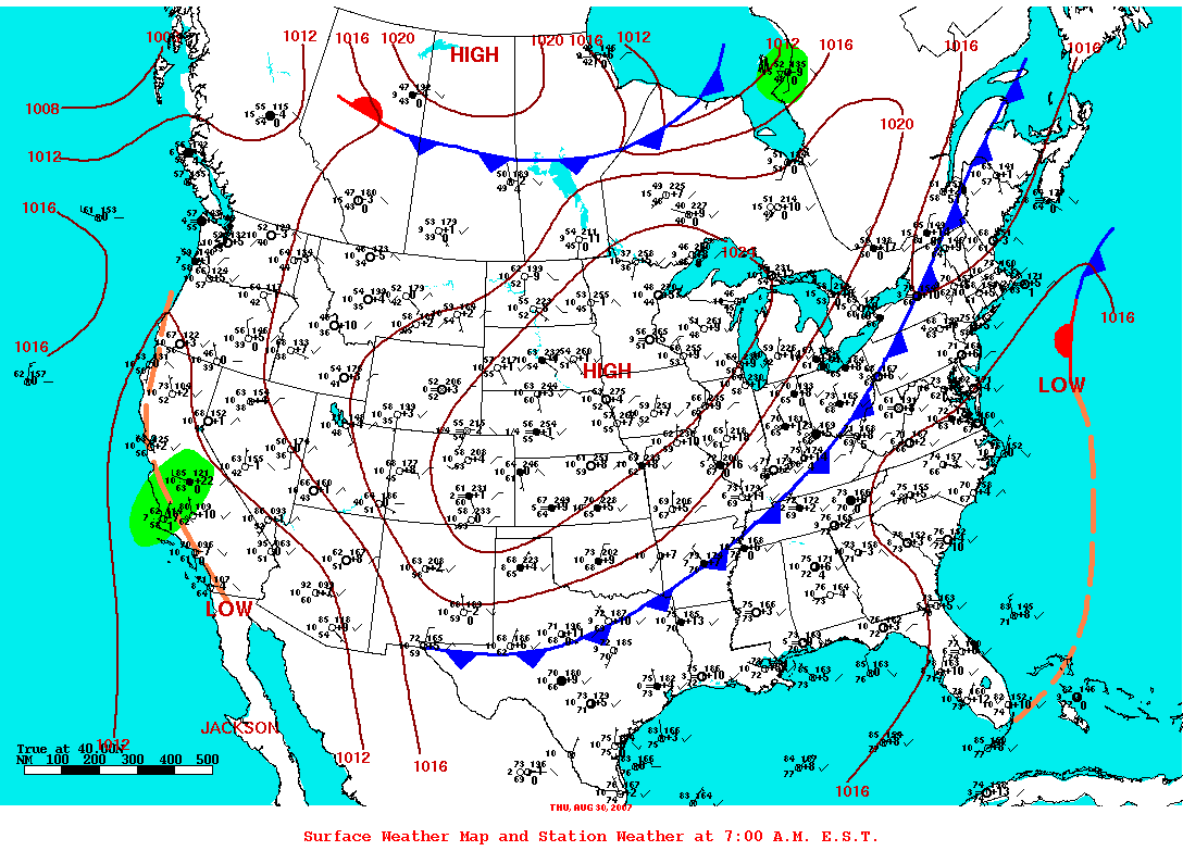 Daily 7:00 AM E.S.T. Surface Map and Station Weather