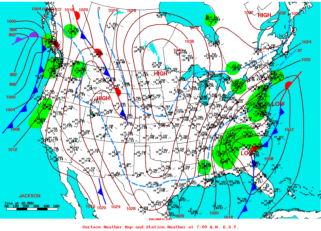 Daily 7:00 AM E.S.T. Surface Map and Station Weather