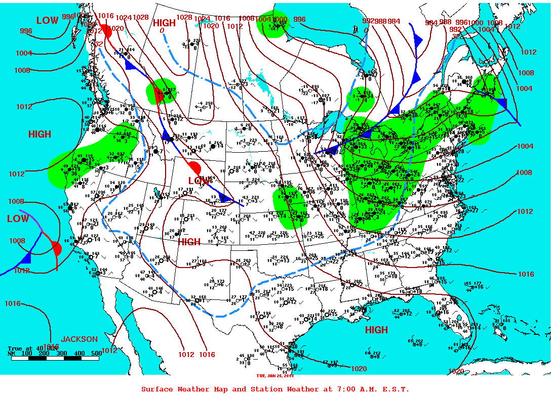 Daily 7:00 AM E.S.T. Surface Map and Station Weather