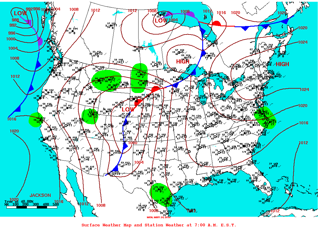 Daily 7:00 AM E.S.T. Surface Map and Station Weather