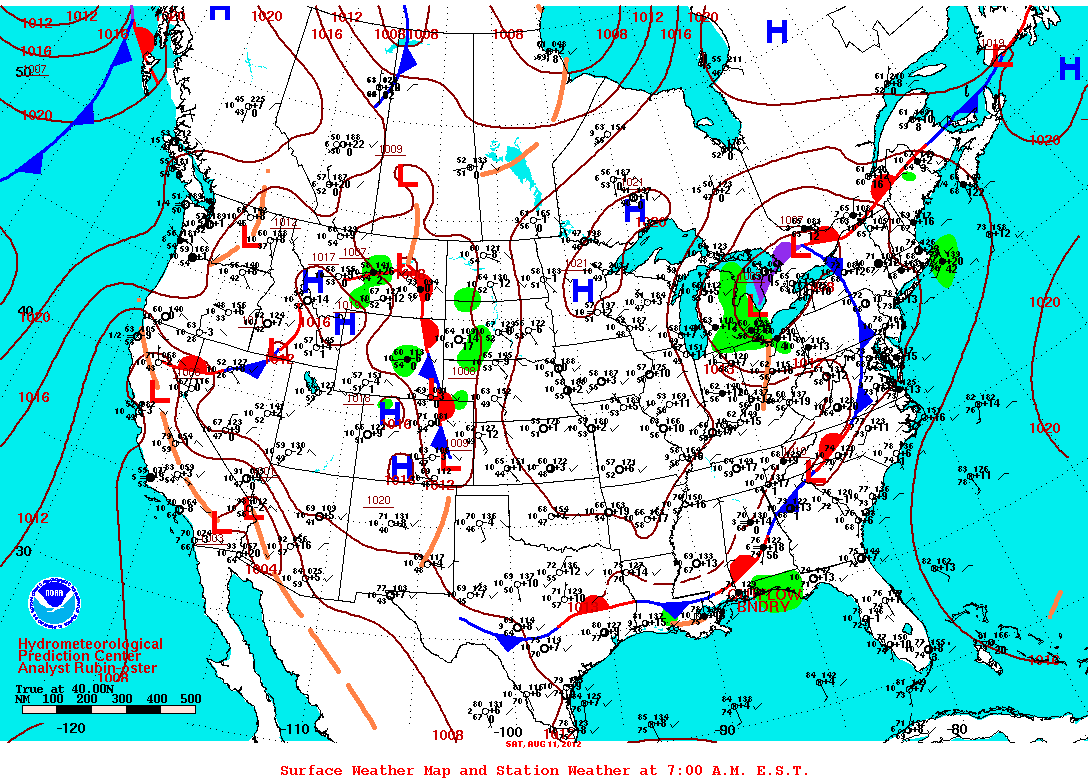 Daily 7:00 AM E.S.T. Surface Map and Station Weather