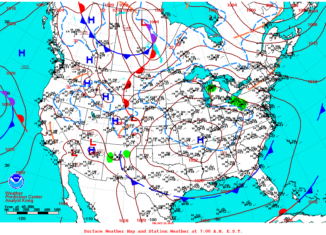 Daily 7:00 AM E.S.T. Surface Map and Station Weather