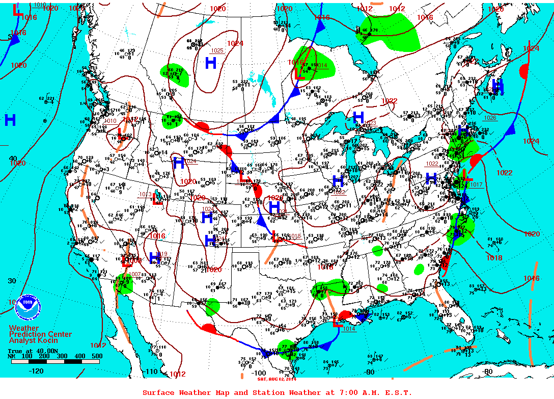 Daily 7:00 AM E.S.T. Surface Map and Station Weather