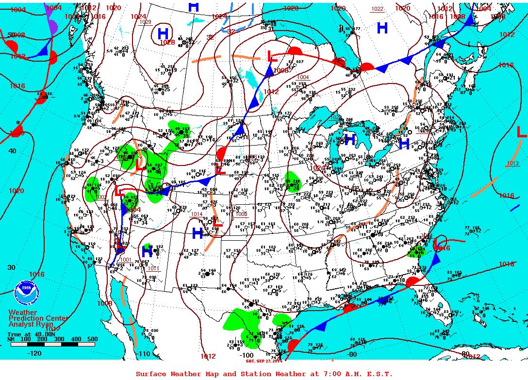 Daily 7:00 AM E.S.T. Surface Map and Station Weather