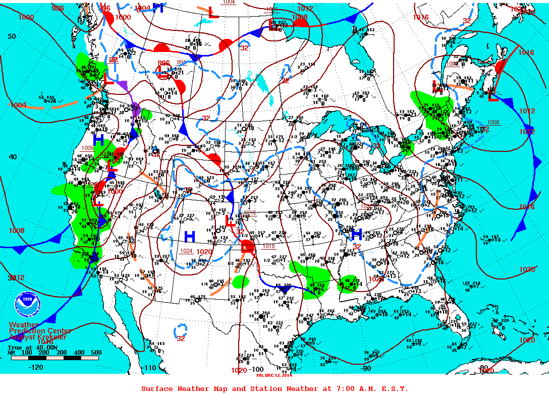 Daily 7:00 AM E.S.T. Surface Map and Station Weather