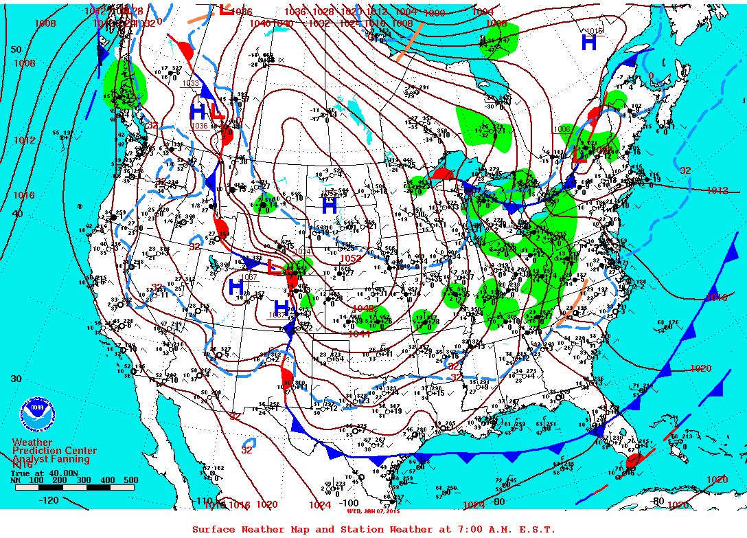 Daily 7:00 AM E.S.T. Surface Map and Station Weather