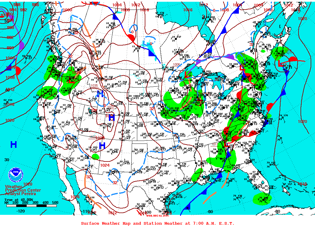 Daily 7:00 AM E.S.T. Surface Map and Station Weather