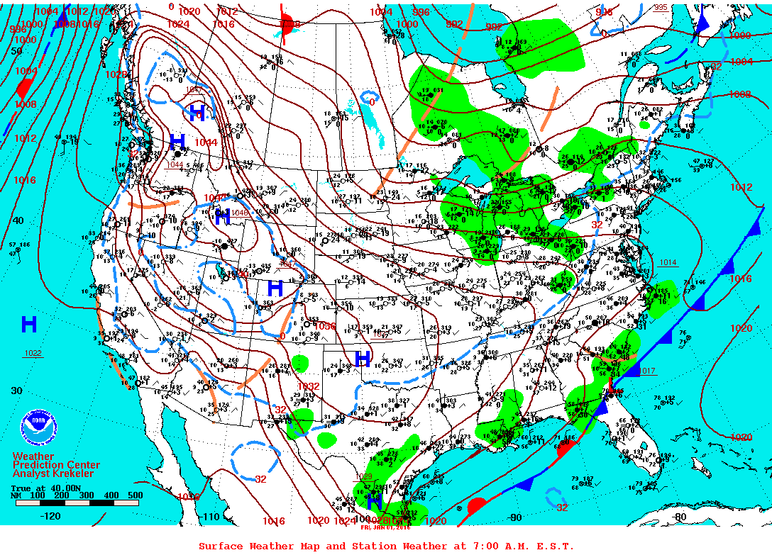 Daily 7:00 AM E.S.T. Surface Map and Station Weather