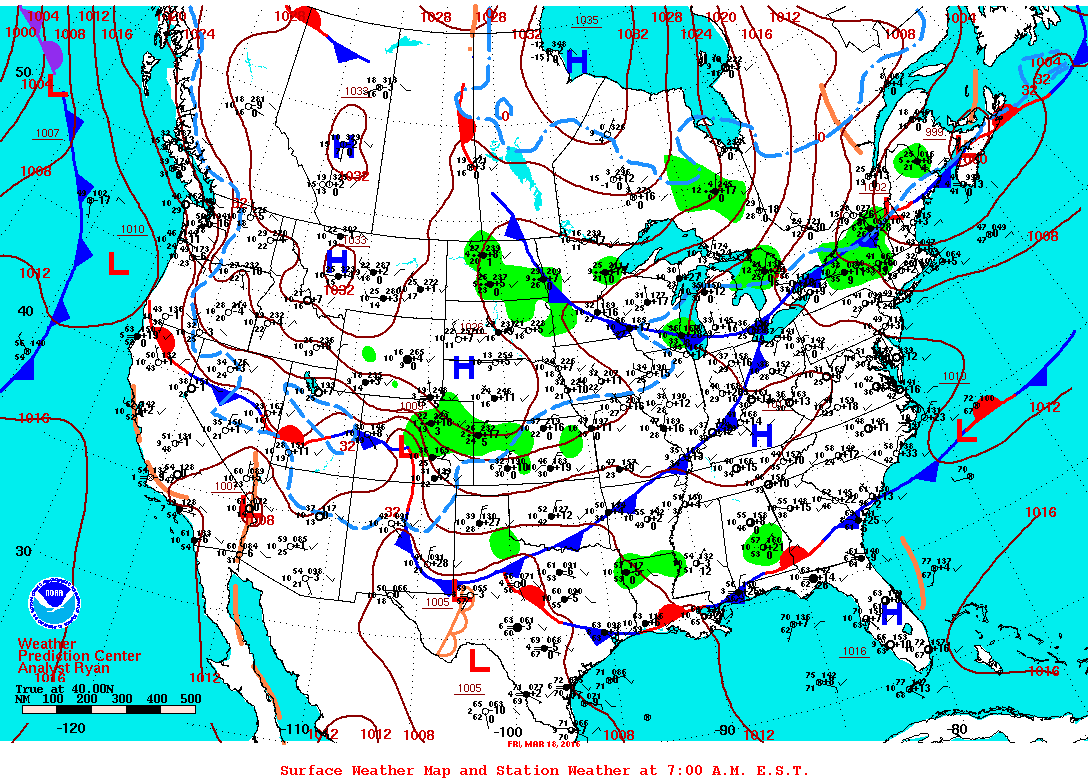 Daily 7:00 AM E.S.T. Surface Map and Station Weather