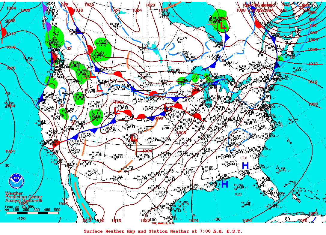 Daily 7:00 AM E.S.T. Surface Map and Station Weather