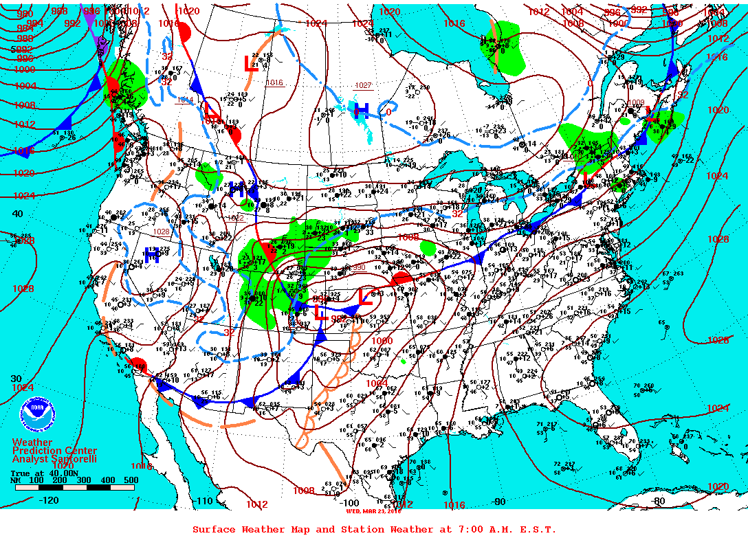 Daily 7:00 AM E.S.T. Surface Map and Station Weather