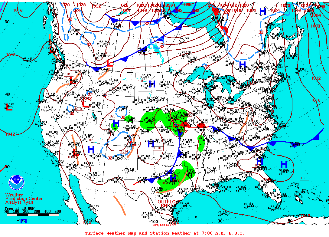 Daily 7:00 AM E.S.T. Surface Map and Station Weather