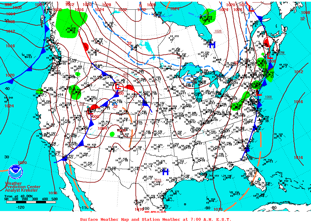 Daily 7:00 AM E.S.T. Surface Map and Station Weather