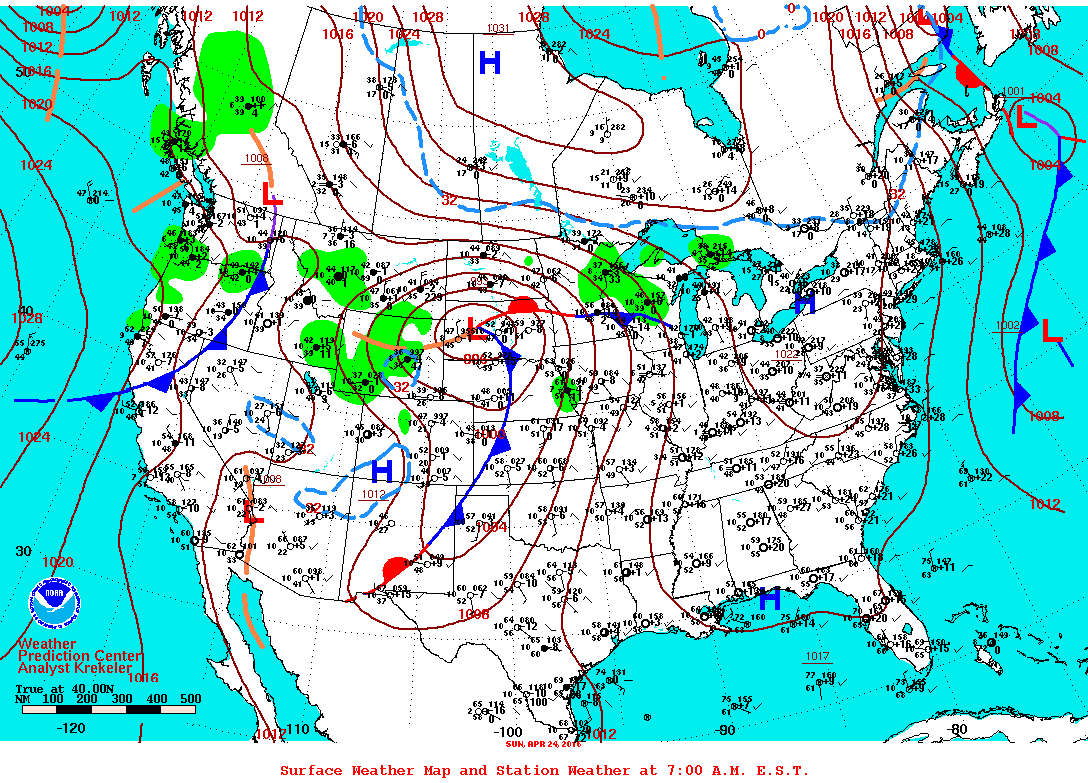 Daily 7:00 AM E.S.T. Surface Map and Station Weather