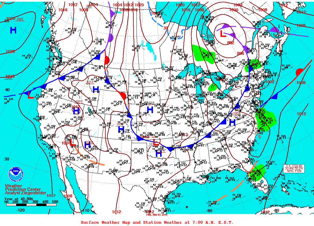 Daily 7:00 AM E.S.T. Surface Map and Station Weather