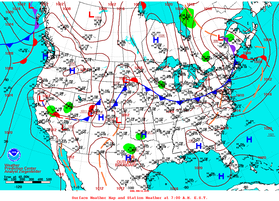 Daily 7:00 AM E.S.T. Surface Map and Station Weather