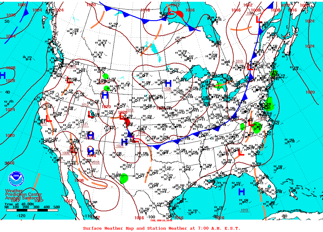 Daily 7:00 AM E.S.T. Surface Map and Station Weather
