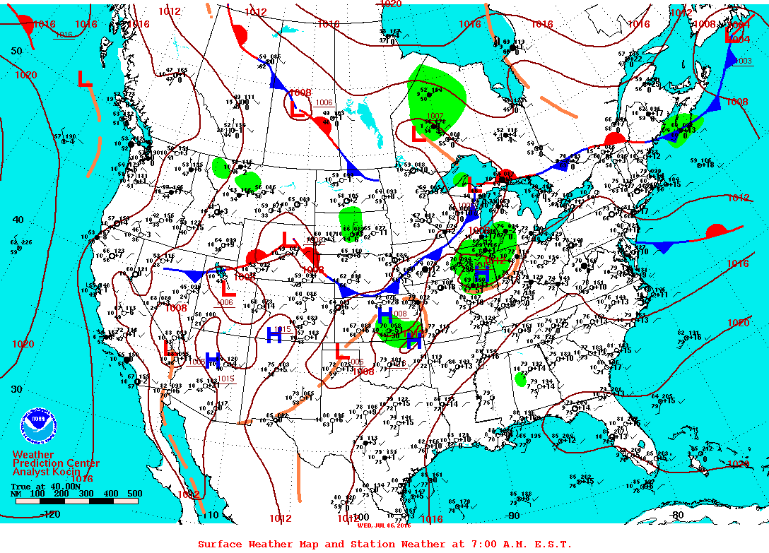 Daily 7:00 AM E.S.T. Surface Map and Station Weather