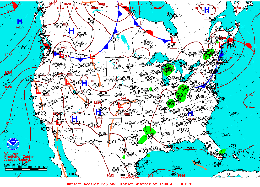 Daily 7:00 AM E.S.T. Surface Map and Station Weather