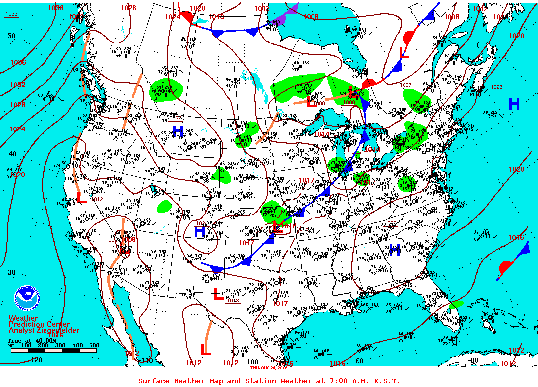 Daily 7:00 AM E.S.T. Surface Map and Station Weather
