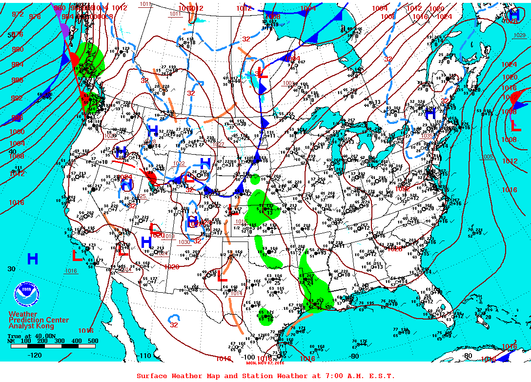 Daily 7:00 AM E.S.T. Surface Map and Station Weather