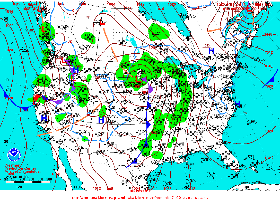 Daily 7:00 AM E.S.T. Surface Map and Station Weather