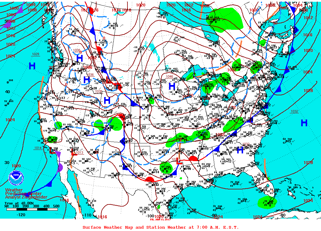 Daily 7:00 AM E.S.T. Surface Map and Station Weather