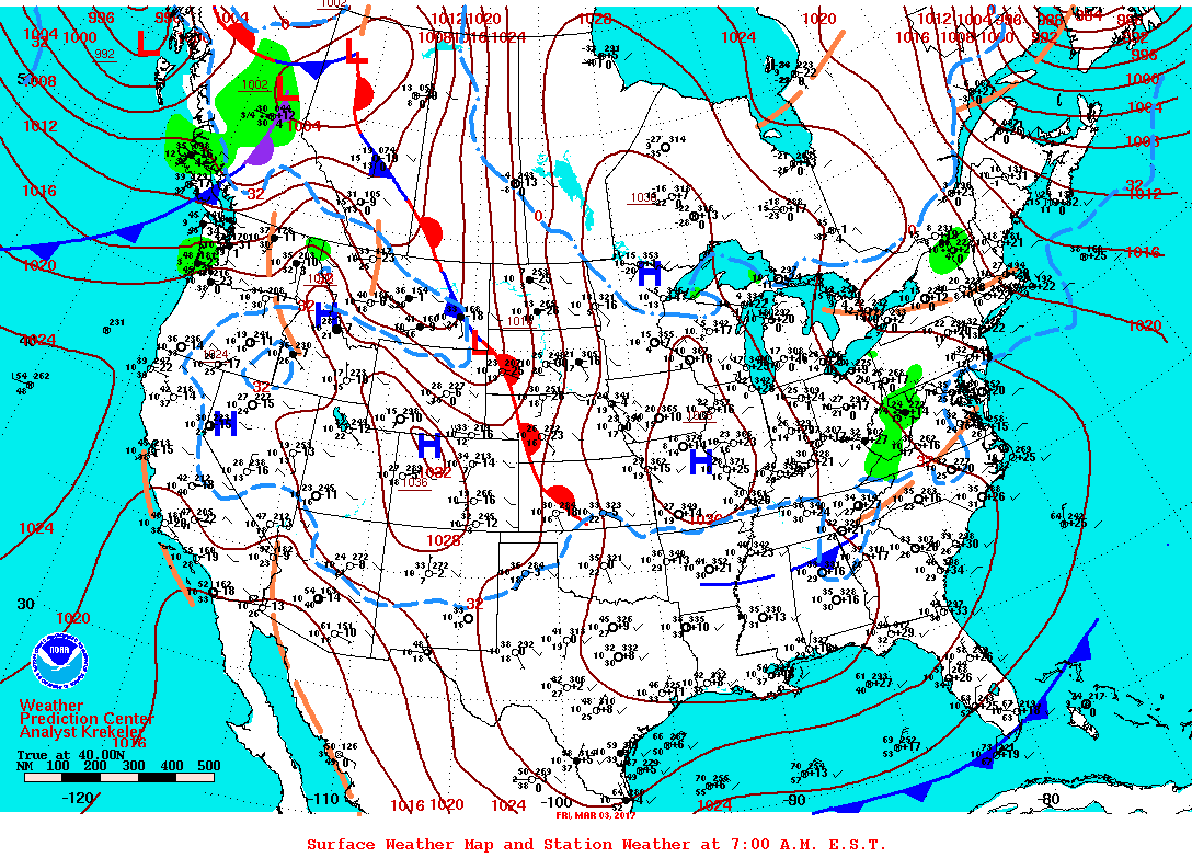Daily 7:00 AM E.S.T. Surface Map and Station Weather