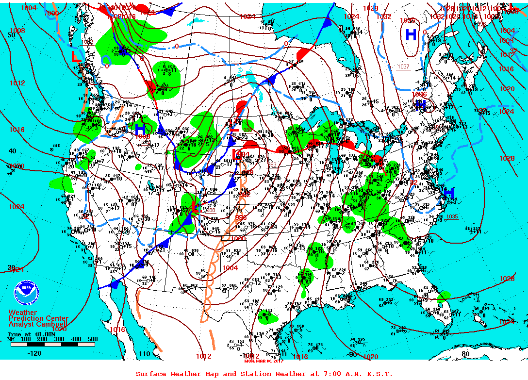 Daily 7:00 AM E.S.T. Surface Map and Station Weather
